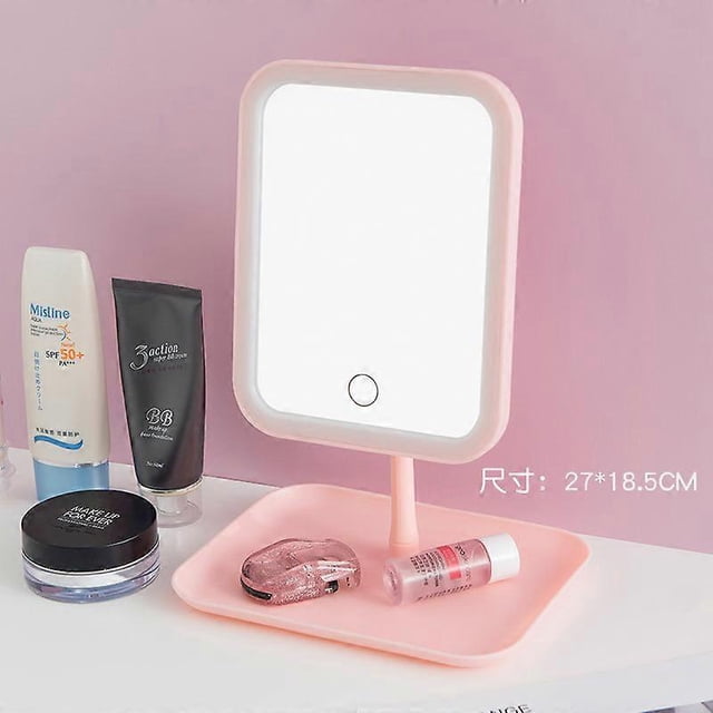 Espejo de tocador LED inteligente shaofei ajustable con luz de tres colores cuadrado rosa