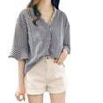 thumbnail image 1 of Gibobby Blusas De Moda Blusa de cuello en V de cuartos con estampado de rayas de camisa de negocios de moda para mujer（Azul marino， XXXXL), 1 of 5