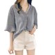 thumbnail image 1 of Gibobby Blusas De Moda Blusa de cuello en V de cuartos con estampado de rayas de camisa de negocios de moda para mujer（Azul marino， XL), 1 of 5