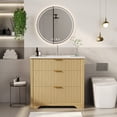 thumbnail image 4 of Modern Fluted Bathroom Vanity with Basin – Freestanding Bath Cabinet, 2 Drawers & Turn over-Down Drawer, Easy to Assemble & Clean, Single Basin Vanity Set, Walnut, 30 Inches, 4 of 9