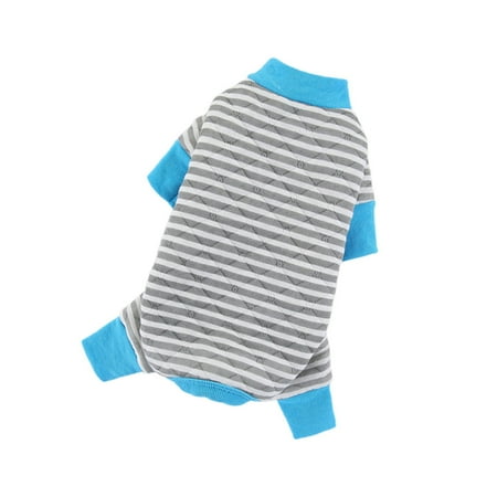 Denbek Pajamas for Cats Dog Pajamas Cotton Striped Pup Jumpsuit Breathable 4 Legs Basic Pjs Shirts for Puppy and Cat Super Soft Stretchable Dog Jammies for Boys and Girls Grey-S