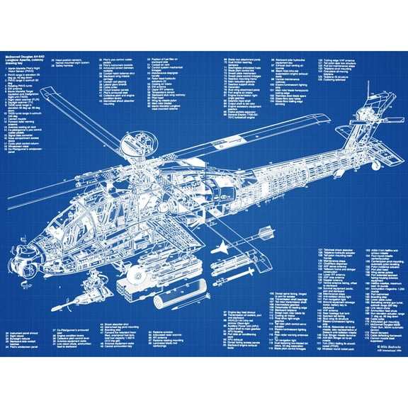 AH-64D Apache Attack Helicopter Military Patent Plan Extra Large XL Wall Art Poster Print