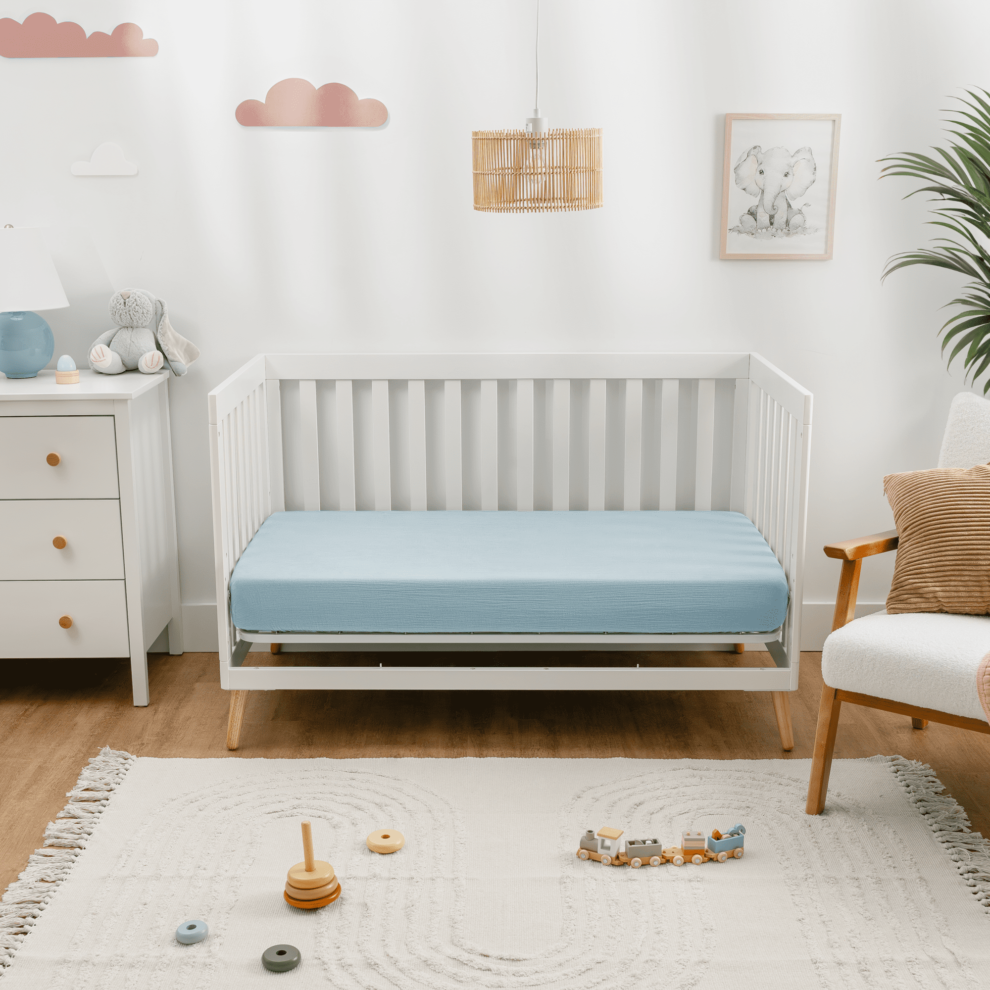 Comfy Cubs Muslin Crib Sheet, 100% Muslin Cotton Crib Sheets for Standard Crib Mattresses (Sky Blue)