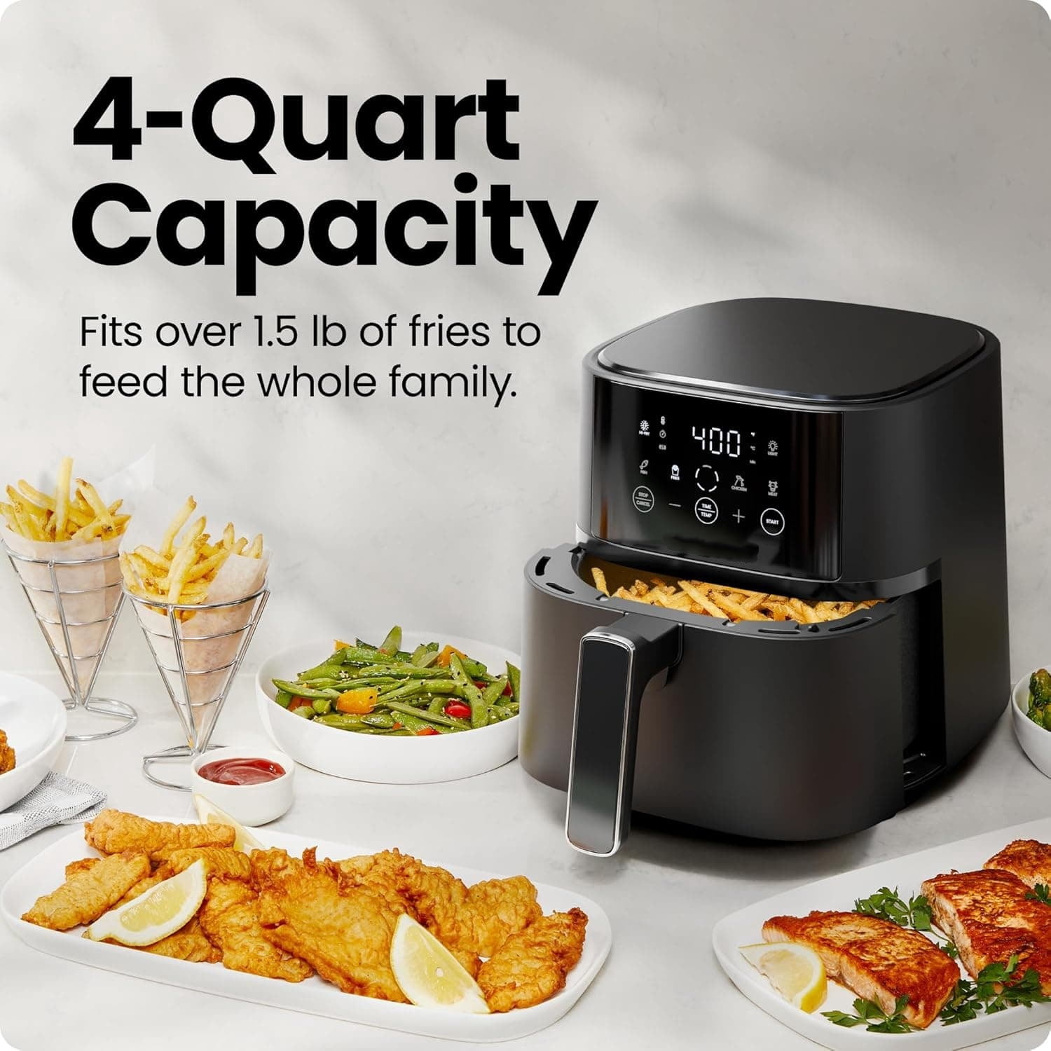 Air Fryer – 4 QT Compact Airfryer for Quick & Easy Meals in Minutes, Features Hi-Fry Technology for Extra Crisp, Touchscreen Controls with 4 Presets, Nonstick & Dishwasher Safe Basket - Black