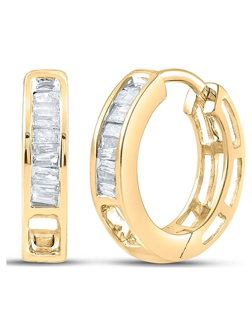 14kt White Gold Diamond Fascination Hinged Hoop Earrings – Round, Hollow, ~0.58g