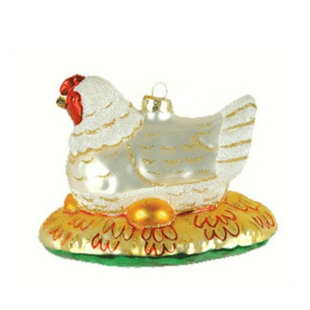 5 White And Yellow Hen Hand Blown Glass Hanging Figurine Ornament Walmart Com Walmart Com