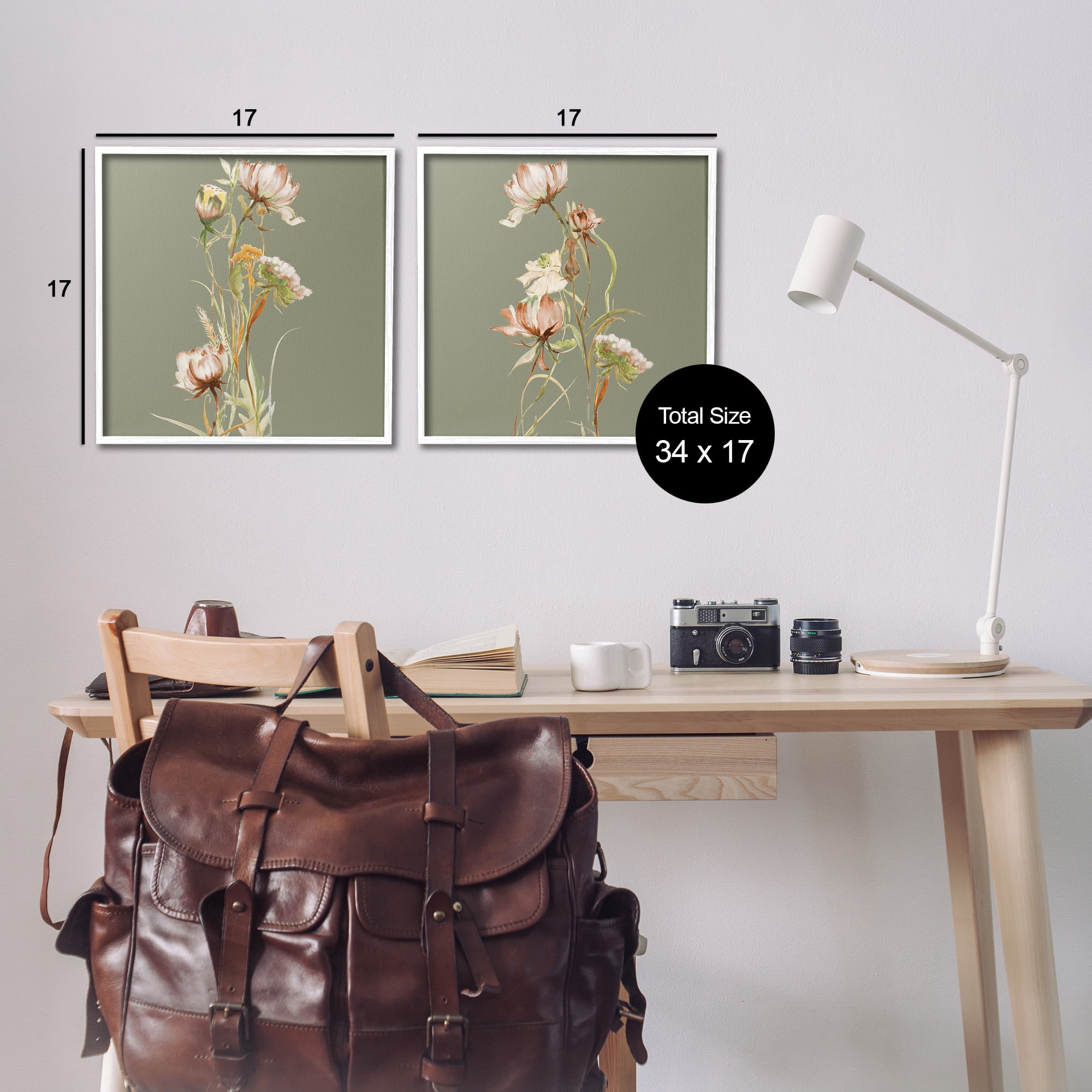 Stupell Industries Classic Blooms on Green Botanical & Floral Painting White Framed Art Print Wall Art, 17 x 17, Set of 2