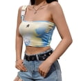 thumbnail image 3 of Femmes Sexy Sans Manches Crop Top Boucle Liée Une Épaule Asymétrique Tie-dye Blouse, 3 of 3