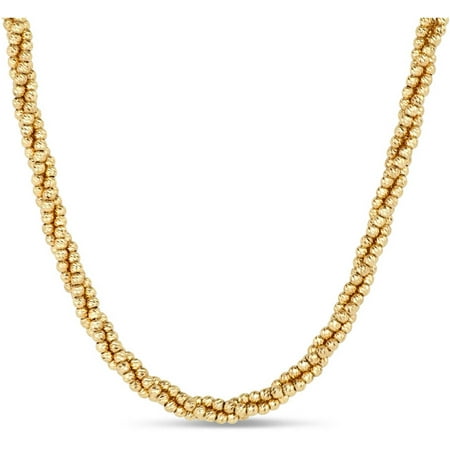 18kt Gold over Sterling Silver Triple Diamond-Cut Bead Chain Necklace, 18