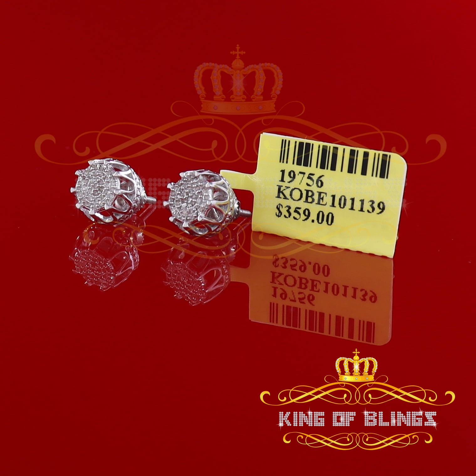 King of Bling's 925 Sterling Silver 0.18ct Diamond For Women's/ Men's White Stud Round Earrings