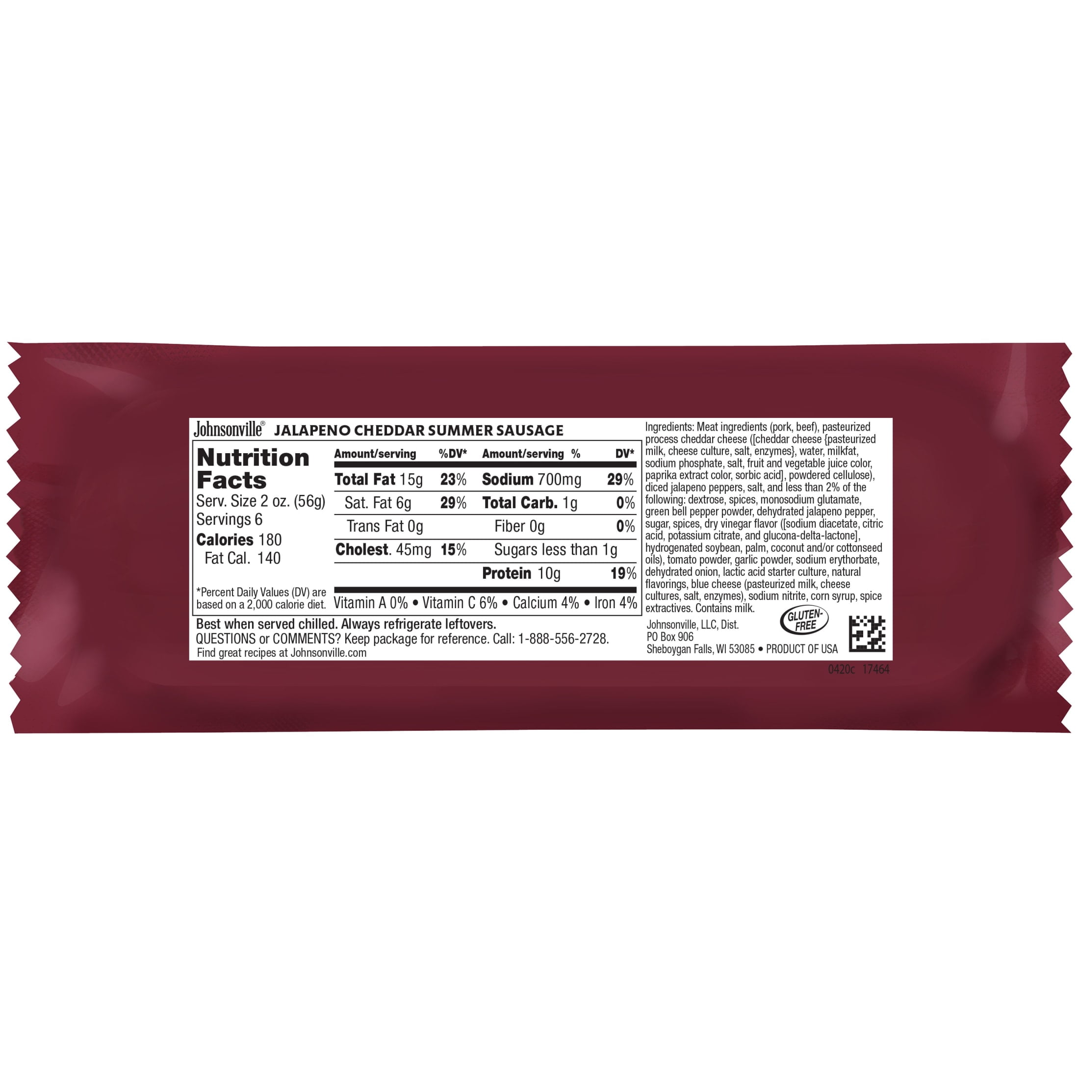 Johnsonville Jalapeno Cheddar Snack Summer Sausage Pork & Beef Chub - 12 oz Package
