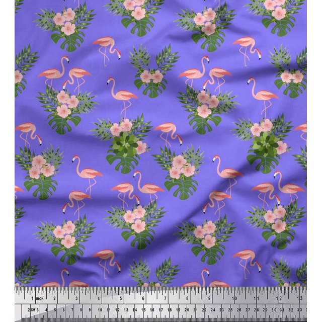 Soimoi Polyester Crepe Fabric Floral & Cute Animals Cartoon Printed Fabric 1 Yard 42 Inch Wide