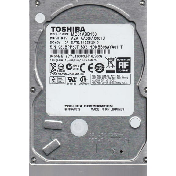 MQ01ABD100, AA00/AX001U, HDKBB96AYA01 T, Toshiba 1TB SATA 2.5 Hard Drive