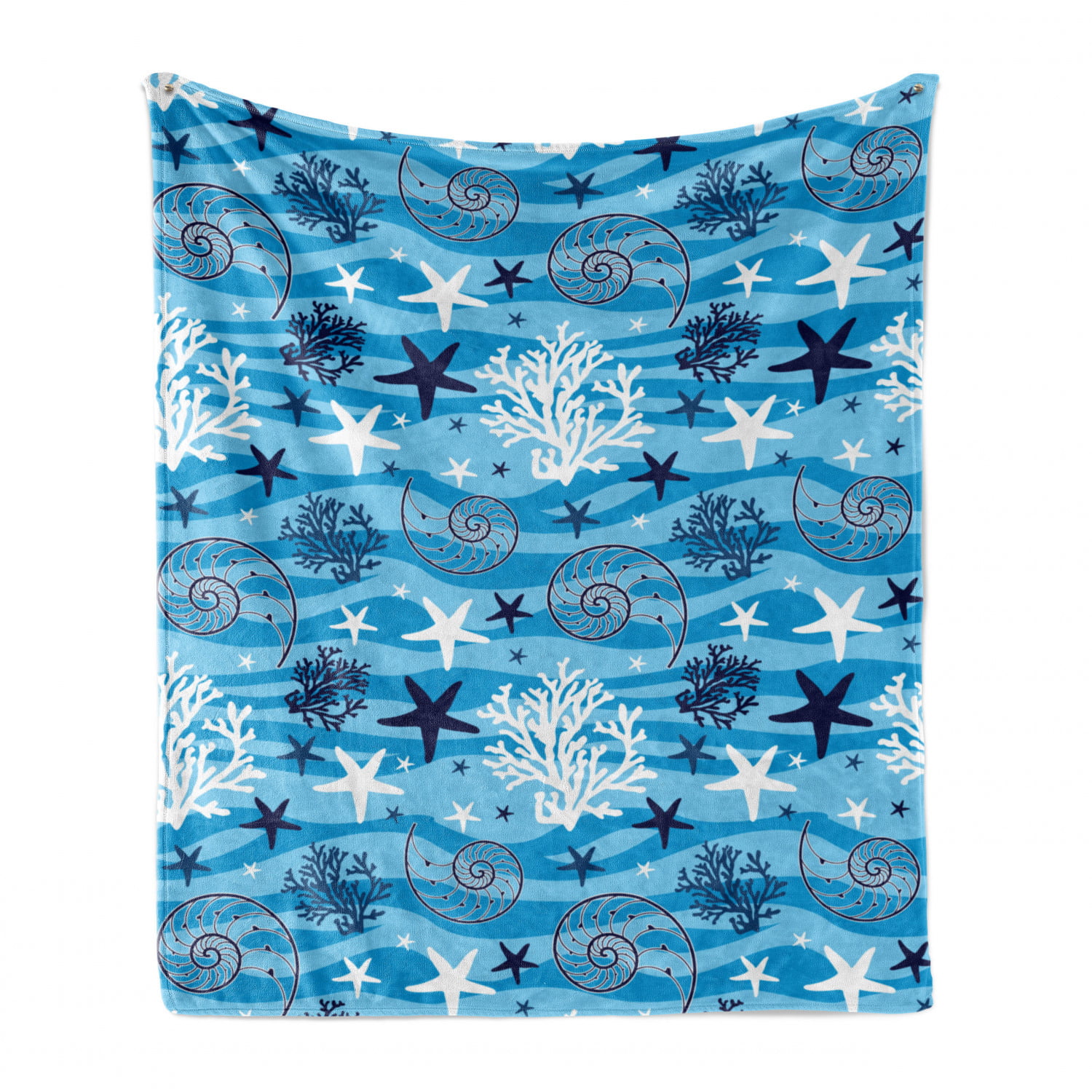 Blue White Ambesonne Seashells Soft Flannel Fleece Throw Blanket Cozy Plush for Indoor and Outdoor Use 50 x 70 Nautical Underwater Universe Design of All Creatures Scallop Motif Illustration 