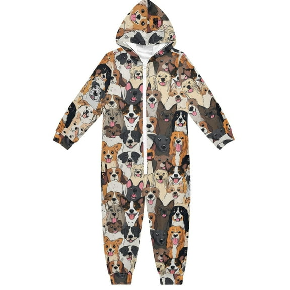 Happy Dogs One Piece Pajamas Soft Jumpsuit Cozy Sleep and Play Romper Zipper and Pockets 4T