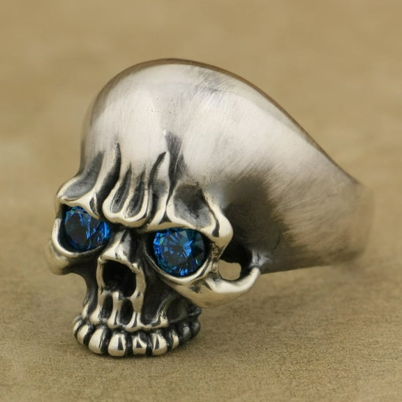 Blue CZ Eyes 925 Sterling Silver Skull Ring Biker Rock Punk Jewelry TA61 US Size 10