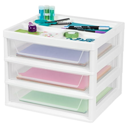 - IRIS 3-Drawer Scrapbook Table Storage Chest, White