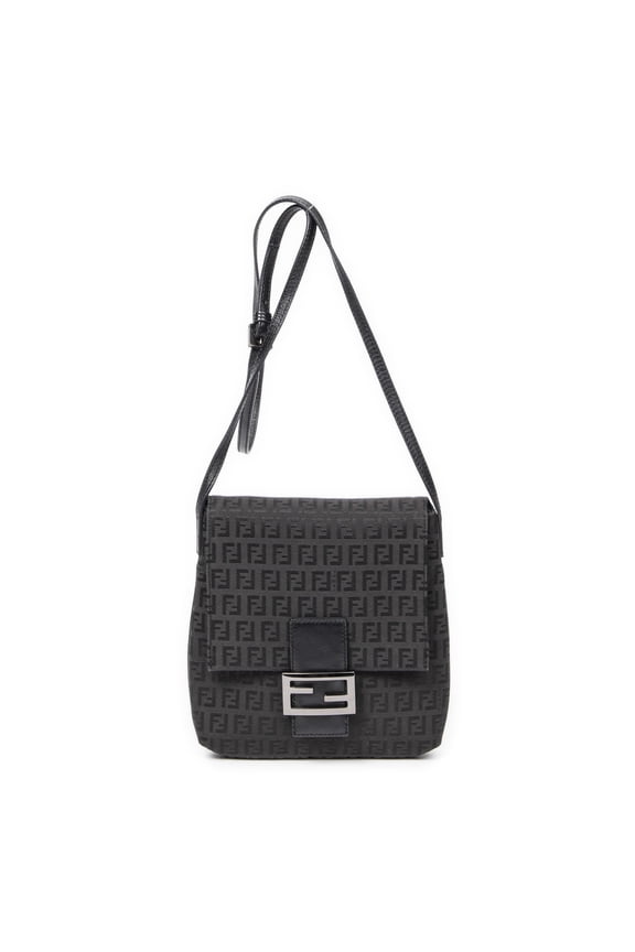 Pre-Owned Fendi Black Small Flap Crossbody Shoulder Bag Zucchino Canvas