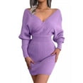thumbnail image 3 of Women'S Cocktail Batwing Long Sleeve Wrap Knit Sweater Mini Dress, 3 of 9