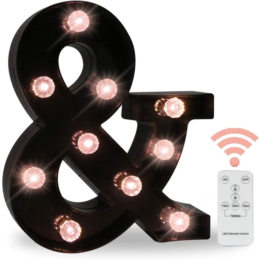 Black DELICORE Decorative LED Illuminated Letter Marquee Sign Alphabet Marquee Letters Ampersand with Lights For Wedding Birthday Party Christmas Night Light Lamp Home Bar Decoration &