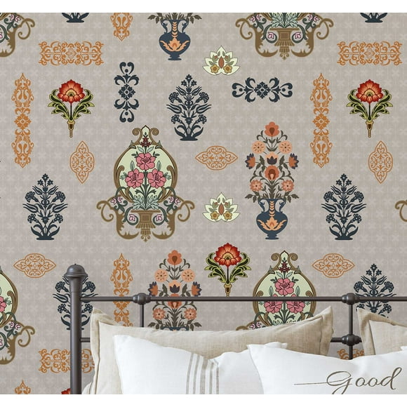S4Sassy Vintage Vase Motif Wallpaper - Multicolor Wall Covering, 25" x 240" Self-Adhesive Vinyl Wallpaper, Easy DIY Wall Covering For Farmhouse Bedroom, Living Room, Cabinets, Living Spaces