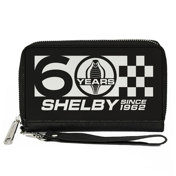Carroll Shelby Wallet, Zip Around, Carroll Shelby 60 Years Shelby Since 1960 Checker Logo, Vegan Leather