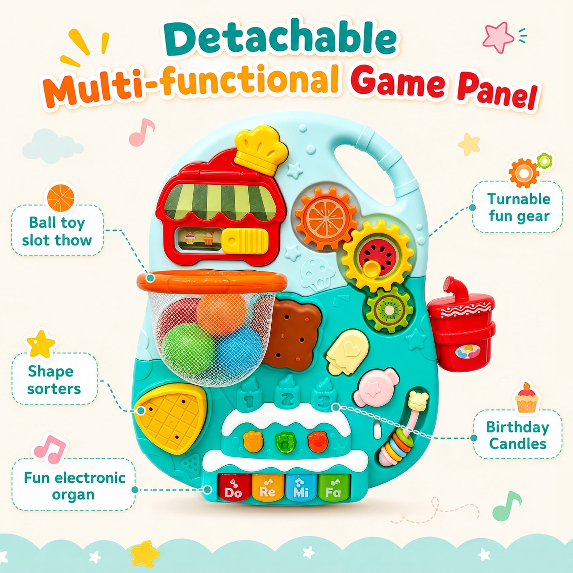 FVLOENG Baby Push Walkers Activity Table Center  3 in 1 Music Learning Walker Sit-to-Stand Toys ,Multifunctional Removable Play Panel,for 6-12 Months Early Educational Gift Infant Boys Girls