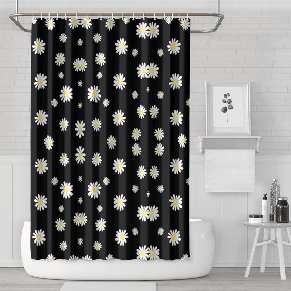 Waterproof Flowers Dasies Shower Curtain 72x72 Inch Boho Style Polyester Unique Shower Curtain for Bathroom Hotel Home Decor with 12 Plastic Hooks