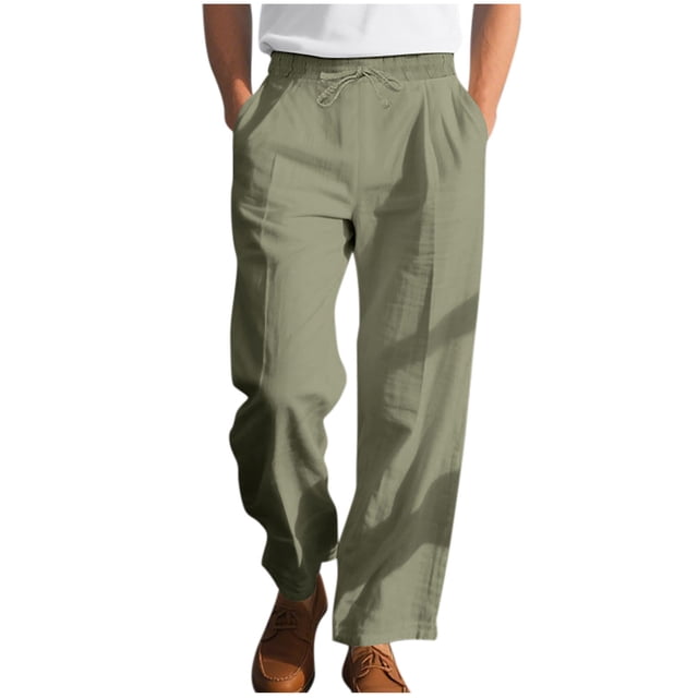 cfhntfmh Mens Lined Pants Stretch Dress Pants Solid Color Comfy Trousers Drawstring Lightweight Work Slacks with Pockets(Army Green,X-Large)