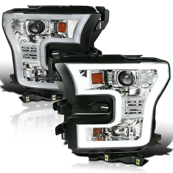 Spec-D Tuning Chrome Projector Headlights   LED Bar Compatible with 2015-2017 Ford F150, Left   Right Pair Headlamps Assembly