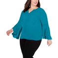 thumbnail image 3 of I.N.C Womens Bell Sleeve Pullover Blouse, Blue, Plus Size, 2X, 3 of 6