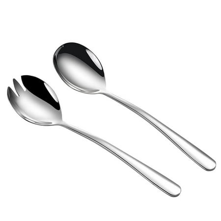 

1 Set Stainless Steel Salad Spoon Salad Fork Salad Serving Flatware (Silver)