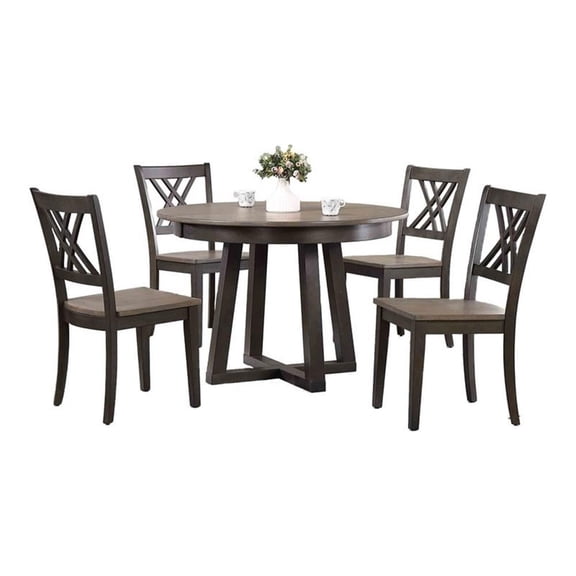 5-Pc Double X-Back Solid Wood Extendable Dining Set in Grey