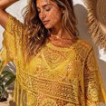 thumbnail image 5 of Karymi Summer Tops for Women 2026 Boho Beach Crochet Hollow Out 3/4 Bell Sleeve Cover Up Top, Scalloped Neck Tassel Fringe Knit Shrug, Sheer Crochet Pullover Cardigan Womens Tops Dressy Casual, 5 of 6
