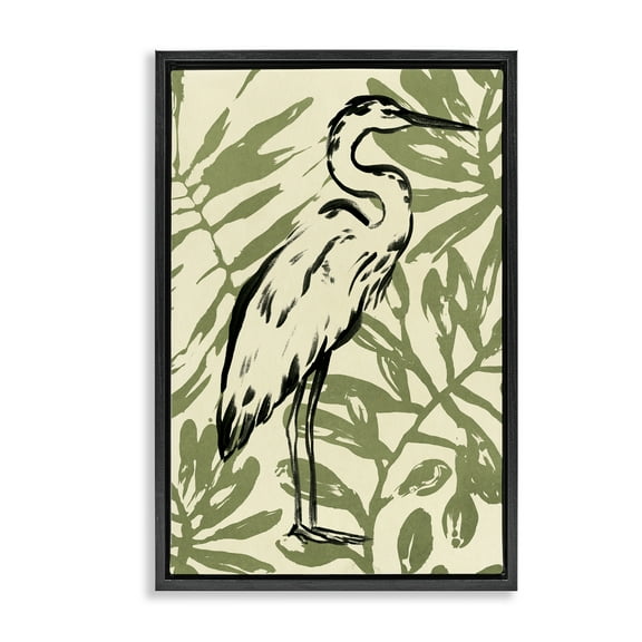 Stupell Industries Tropical Leaves & Bird Animals & Insects Painting Black Floater Framed Canvas Art Print Wall Art, 17 x 25