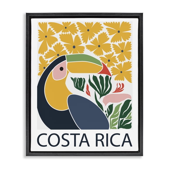 Stupell Industries Tropical Toucan & Flowers Black Framed Floater Canvas Wall Art, design by Omar Escalante