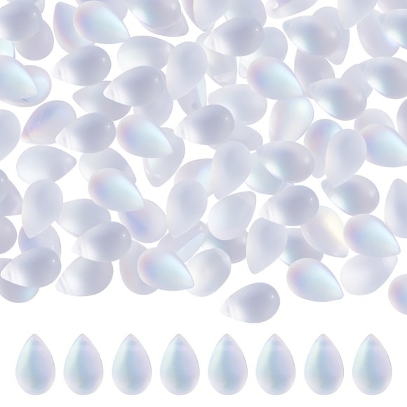 150Pcs Transparent Spray Painted Glass Charms AB Color Plated Frosted Teardrop Clear AB 9x6x6mm Hole: 1mm