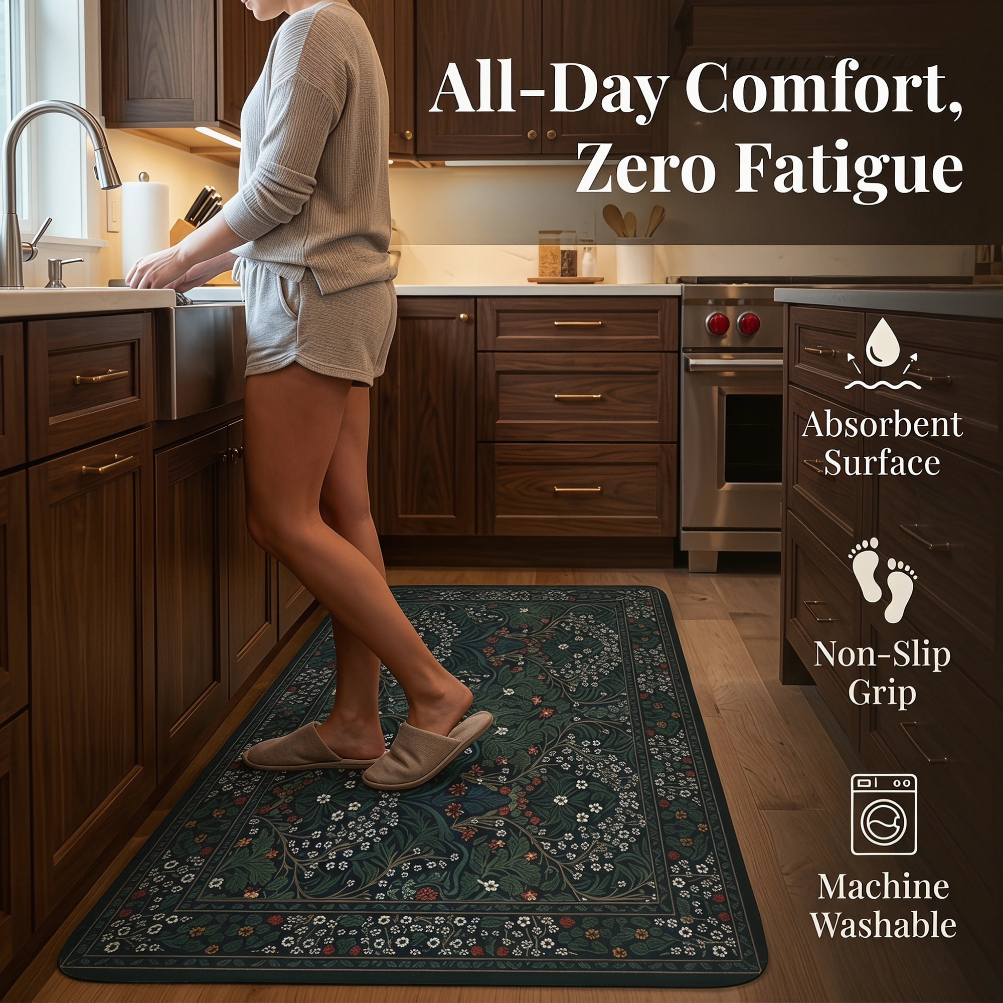Unique Bargains 2Pcs Non-Slip Absorbent Runner Rug Set Dark Green 24" x 16" 47" x 16"