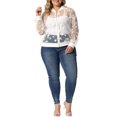 thumbnail image 2 of MODA NOVA Juniors Plus Size Mesh Sheer Floral Lace Long Sleeve Bomber Jacket White 2X, 2 of 5