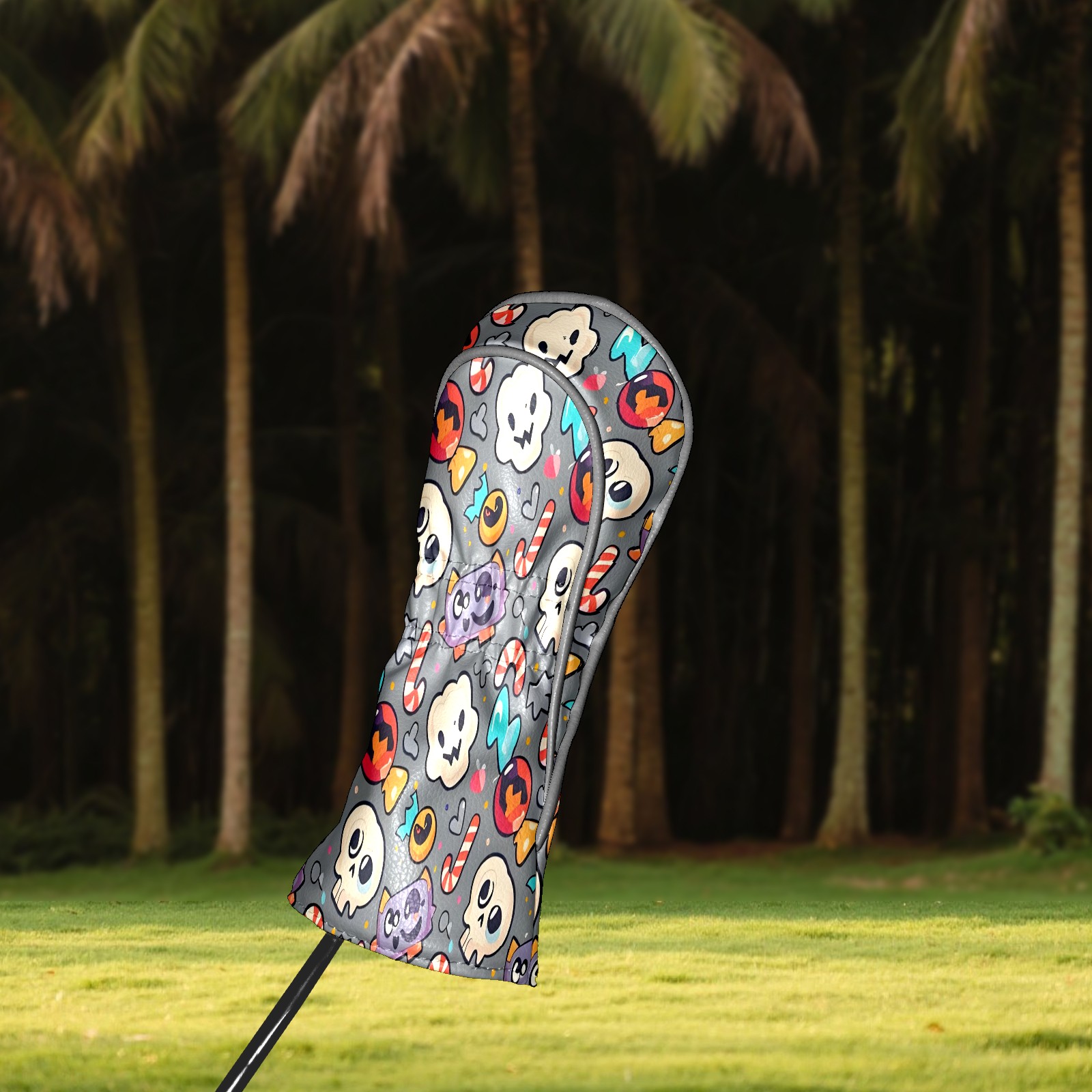 Golf Club Covers, Gray SkullCandy Premium PU Leather Driver Hybrid Putter Head Covers with Velvet Lining, Waterproof Golf Gifts for Men Women