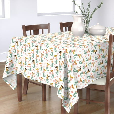 

Cotton Sateen Tablecloth 70 x 144 - Mermaid Ocean Coral Seahorse Fish Shells Girls Print Custom Table Linens by Spoonflower