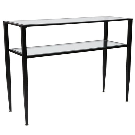 Home Farmer Furniture Flash Furniture Newport Collection Glass Console Table with Shelves and Black Metal Frame ()