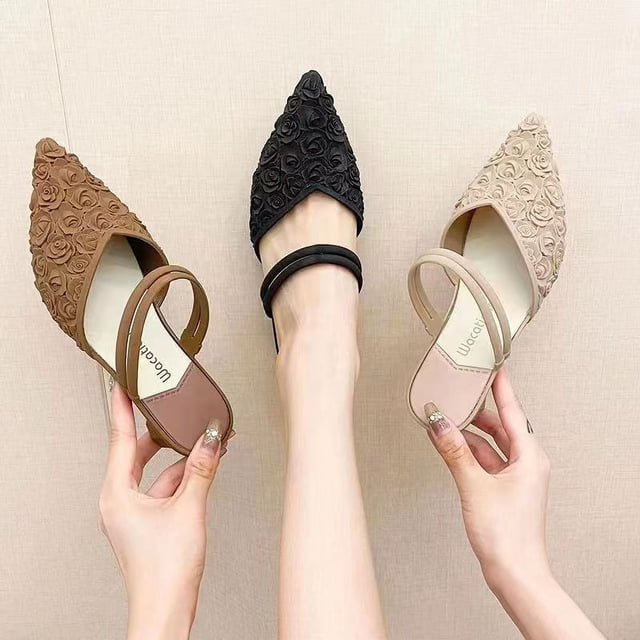Sandalias de verano con punta en punta para mujer, planas, informales, de moda, para uso diario, tacón bajo, Color sólido, ropa exterior, medias zapatillas, sandalias