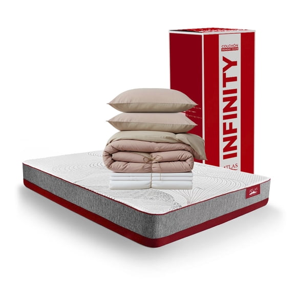 Colchón Atlas del Descanso Queen Size en Caja Infinity 20 cm + Set De Cama Rosa