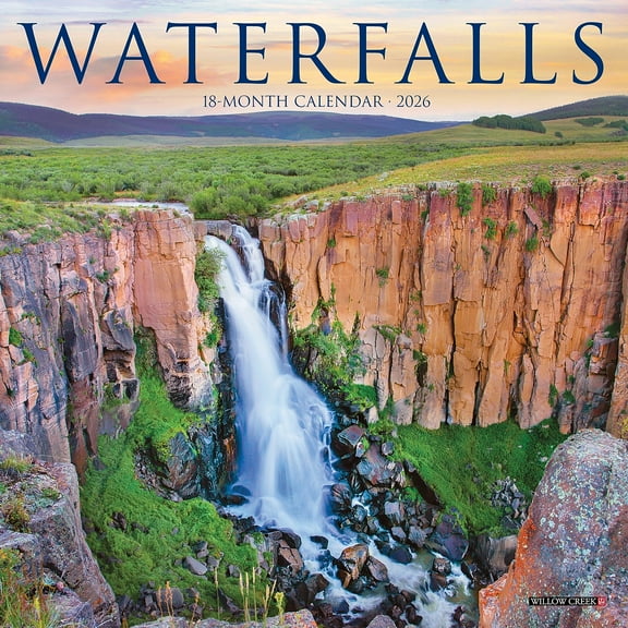 Willow Creek Press, Waterfalls 2026 Mini Wall Calendar, 7'' X 7'', 18-Month Calendar with Stapled Binding