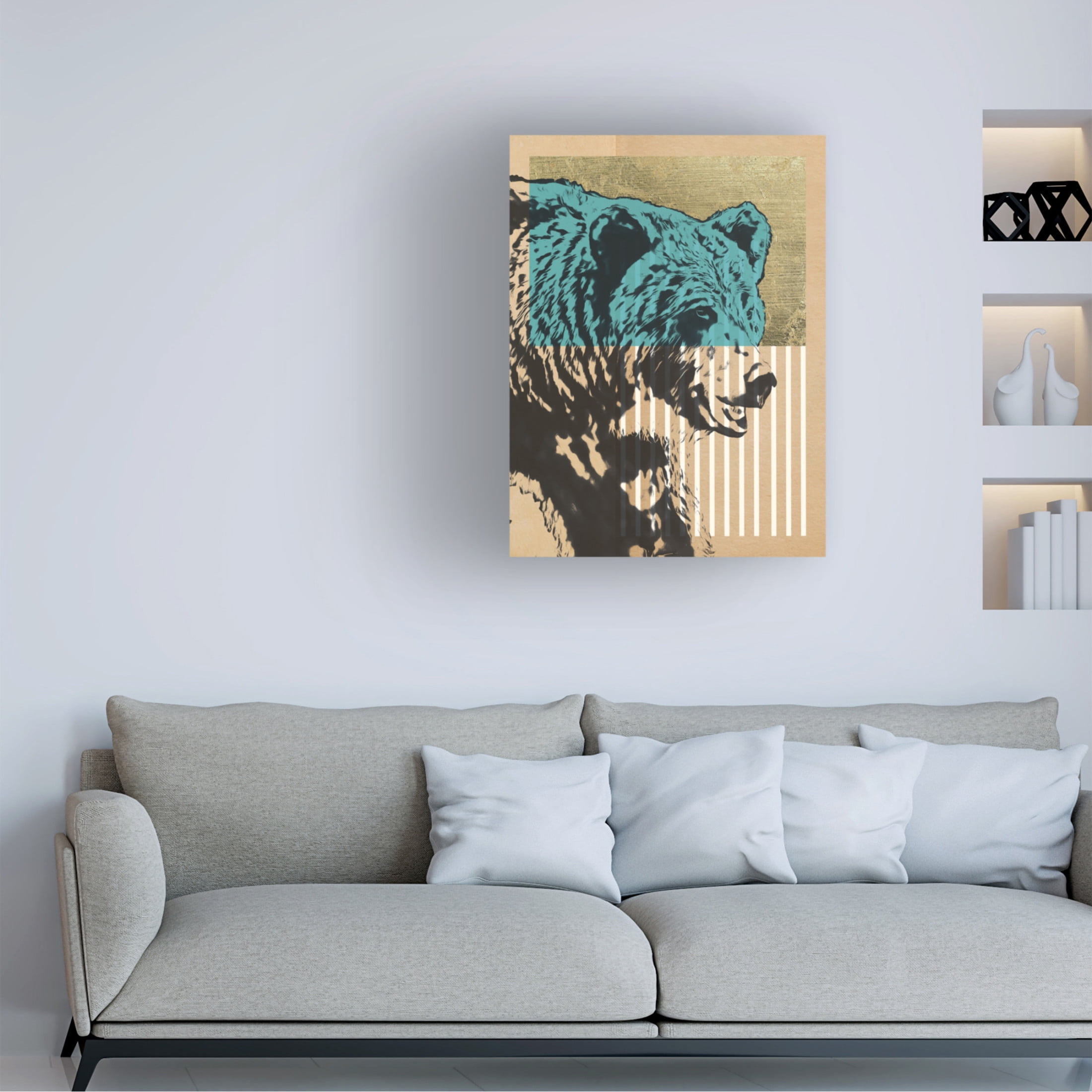 Trademark Fine Art Alonzo Saunders Gold Geometric Bear II Canvas Wall Art