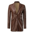 thumbnail image 5 of Women's Jacket Leather Blazer Solid Long Sleeve Lapel Button Down Moto Biker Suit Lightweight Jacket, 5 of 5