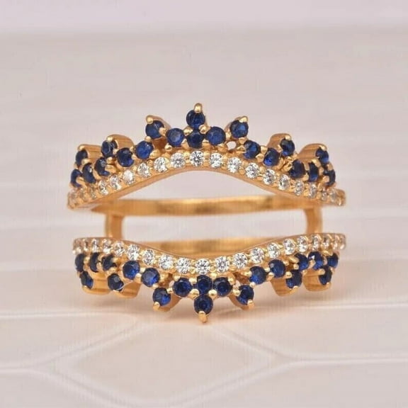 Ayushi Jewels 2Ct Round Lab Created Blue Sapphire Enhancer Wrap Ring 14K Yellow Gold Plated