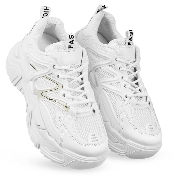 AURARMLET Vintage Sneakers Women Plastic Table Decor White Artificial Pu Non Slip Soles Square Toe Classic Retro