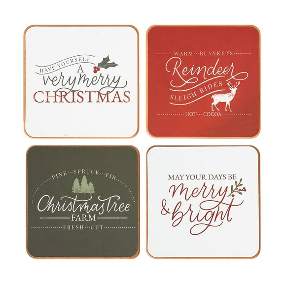 Tis The Season Christmas Variety Pack Set of 4 Wooden Drink Coasters 4"